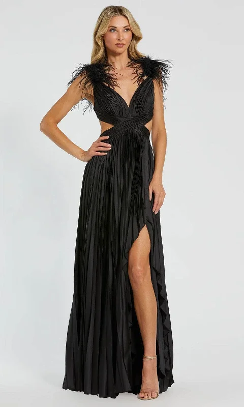 Mac Duggal 116871 - Feather Detailed V-Neck Evening Dress Tunics Gym athletic