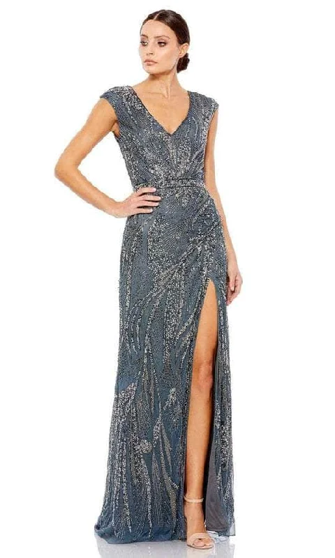Mac Duggal - Deep V-Neck Evening Dress 5227 - 1 pc Charcoal In Size 4 Available Crew Neckline Casual