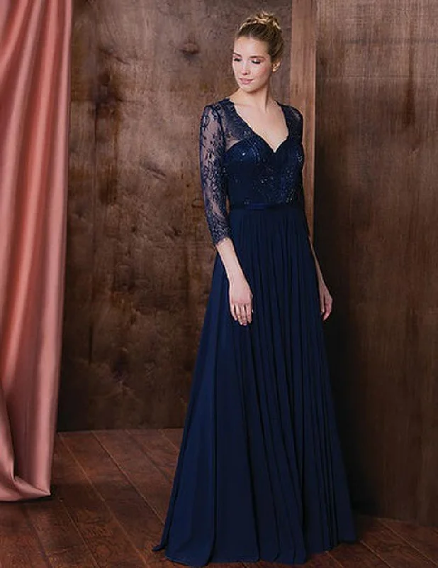Marsoni by Colors Illusion V-Neck A-Line Evening Dress M194 - 1 pc Navy In Size 18 Available Tunics Distressed trendy