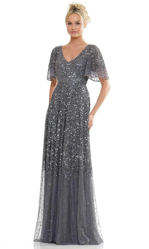 Marsoni by Colors MV1259 - Flutter Sleeve Sequin Evening Dress Peplum Ruffle Cocktail