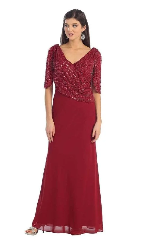 May Queen Draped Sleeve Sequined V Neck Sheath Evening Dress MQ996 Tunics Chic fashionable