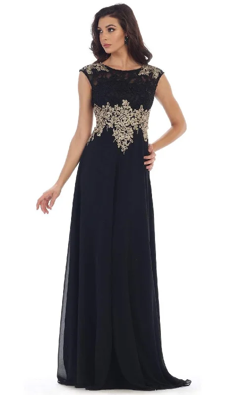 May Queen Gilded Lace Illusion Bateau A-line Evening Dress MQ1460 Tunics Print Colorful
