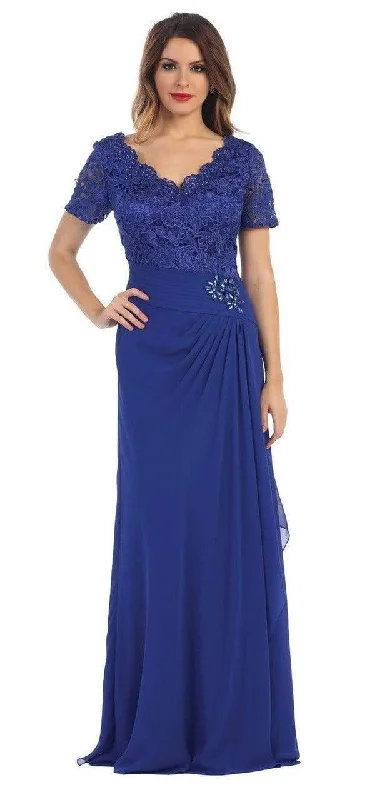 May Queen Lace V-Neck Short Sleeves Evening Dress MQ1229 Tunics Corduroy durable