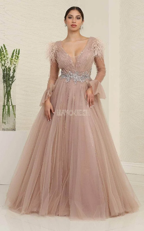 May Queen RQ8096 - Feathered Tulle Evening Dress Tunics Spring floral