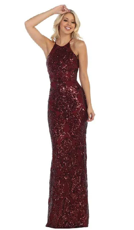 May Queen - Sequined High Halter Lace-Up Evening Dress RQ7667 - 1 pc Burgundy In Size 4 Available Tunics Stylish elegant