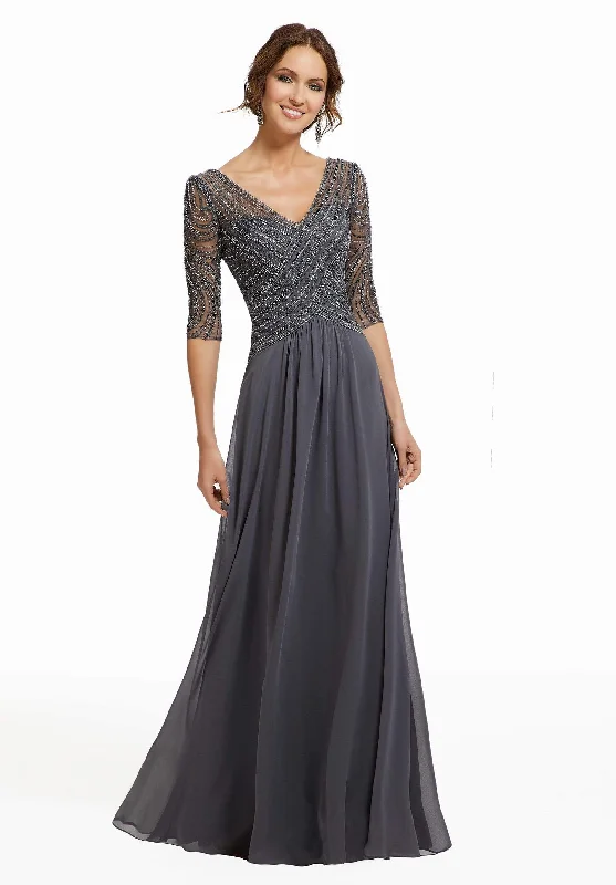 MGNY By Mori Lee - 72028SC Beaded V-Neck A-Line Evening Dress Tunics Office stylish