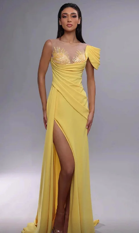 MNM Couture K4085 - Illusion Jewel Evening Dress with Slit Tunics Formal black