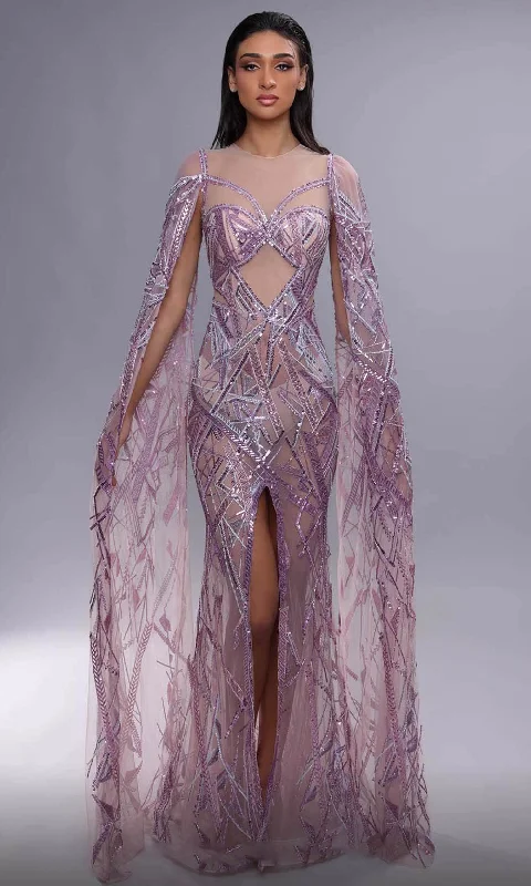 MNM Couture K4091 - Cape Sleeve Beaded Evening Dress Tunics Chic fashionable