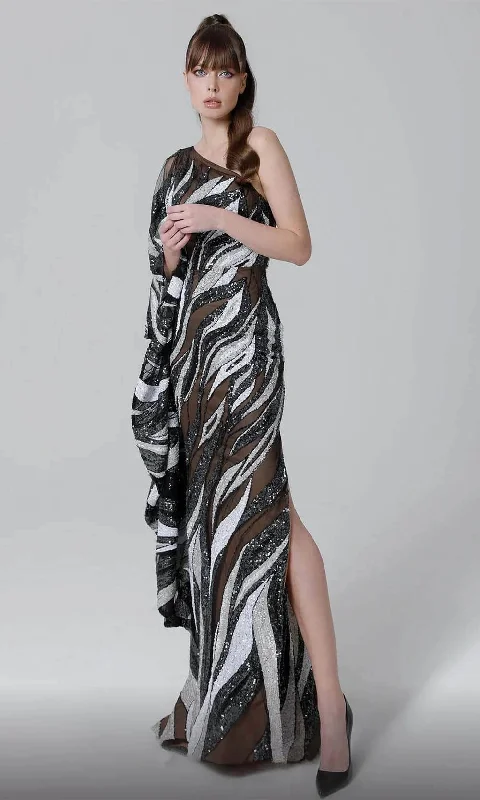 MNM Couture N0535 - Pleat Overlaid Evening Dress Sequined Elegant Party