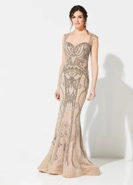 Mon Cheri - Beaded Sweetheart Mermaid Evening Dress 219D75 - 1 pc Taupe In Size 18 Available Glittery Long Formal