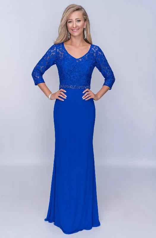 Nina Canacci - Fitted V-Neck Lace Evening Dress M301 - 1 pc Royal In Size 14 Available Tunics Exclusive limited