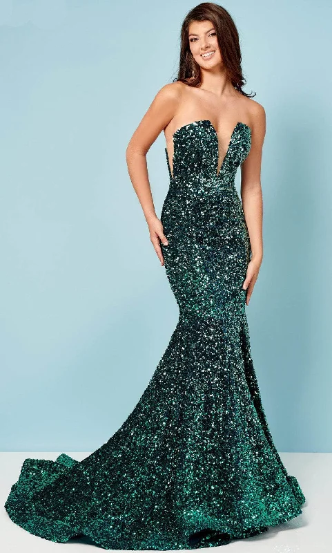 Ombre Sequin V-Neck Evening Dress 70293W Tunics Party sparkling