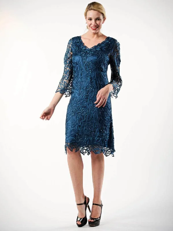 Soulmates C903 - V-Neck Crochet Lace Evening Dress Turtleneck Warm Winter