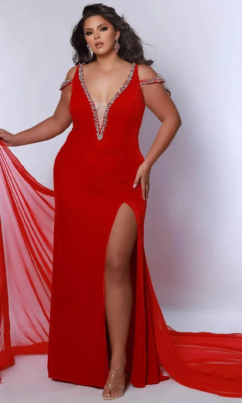 Sydney's Closet JK2420 - Beaded Trim V-Neck Evening Dress Tunics Versatile functional
