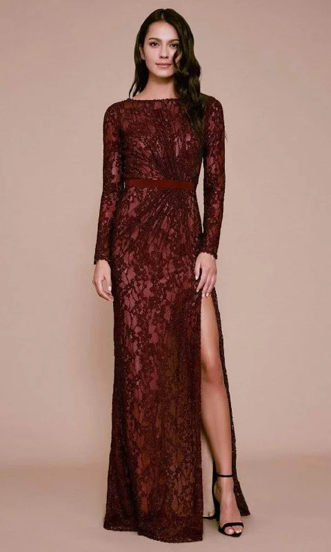 Tadashi Shoji - Allover Lace Bateau Long Sleeve Evening Dress - 1 pc Starry Night In Size 10 Available Tunics Vintage classic