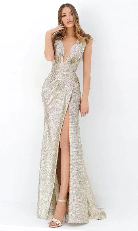 Tarik Ediz 93922 - Plunging Pleated Waist Evening Dress Tunics Vintage classic