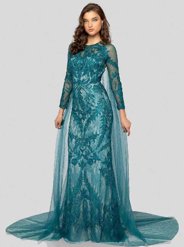 Terani Couture - 1911GL9468 Leafy Embroidered Sheath Evening Dress Tunics Sale discount