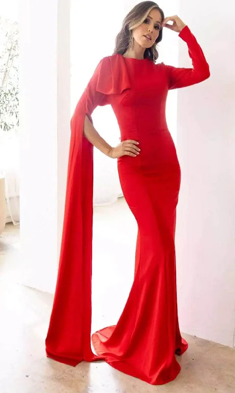 Terani Couture 241E2442 - One Shoulder Cape Sleeve Evening Dress Tunics Versatile stylish