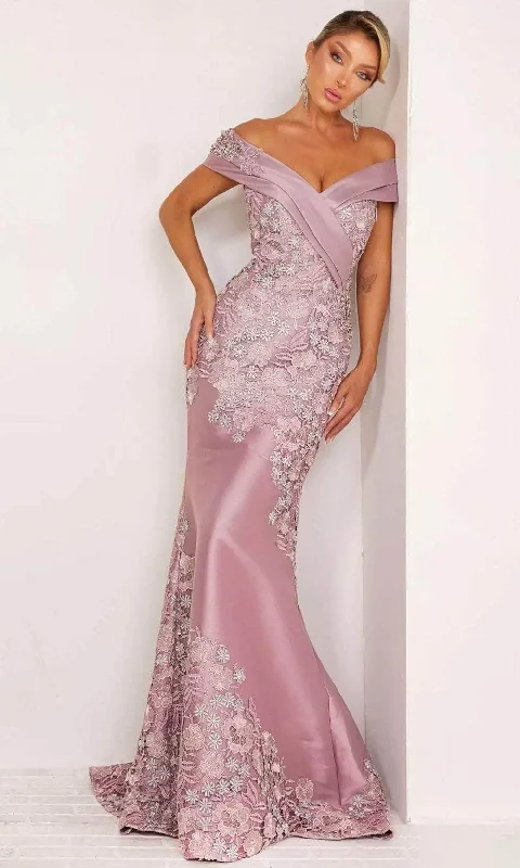 Terani Couture 241M2701 - Floral Embroidered Off-Shoulder Evening Dress Pencil Length Work